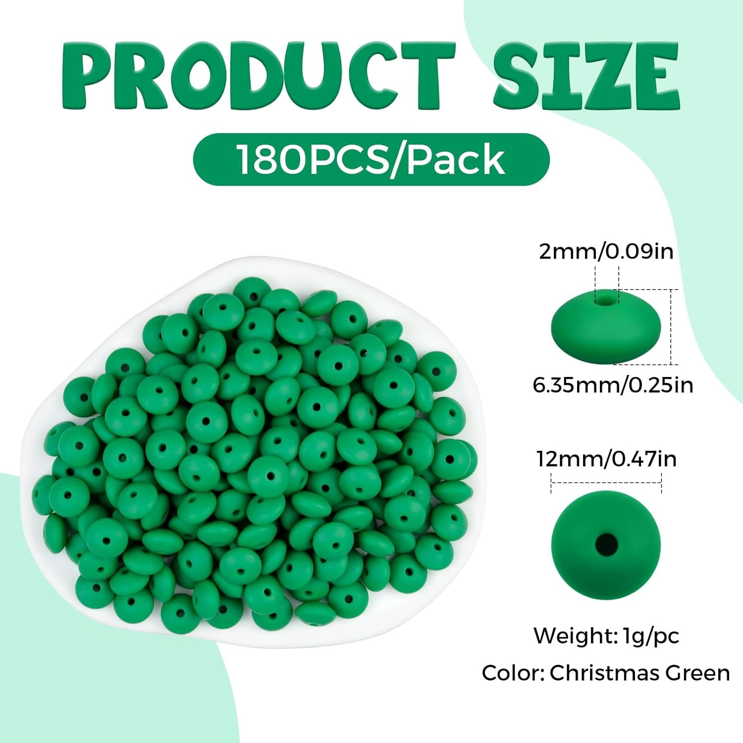 180Pcs FIVEIZERO Silicone Lentil Beads, 12mm Silicone Abacus Focal Beads Bulk Co