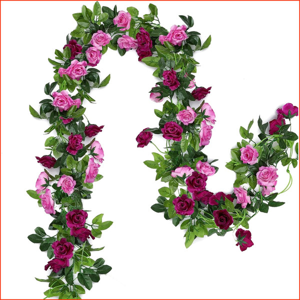 Blumengirlande 2 StüCk KüNstliche Rosenranken 15,8FT Seidenblumen Deko Party-image