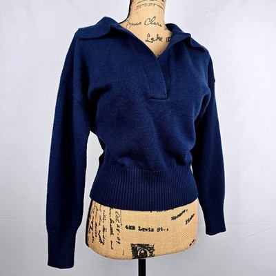 Truth by Republic Navy Blue Knit Cropped Polo Sweater V-Neck Ribbed Hem Size M