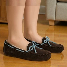 UGG Dakota Slippers Womens 5 Brown Suede Shearling Lined Moccasins