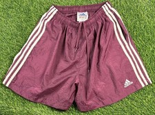 VTG Y2K 90s Adidas Shorts Men's Sz L Shiny Nylon Maroon White 3 Stripe Soccer