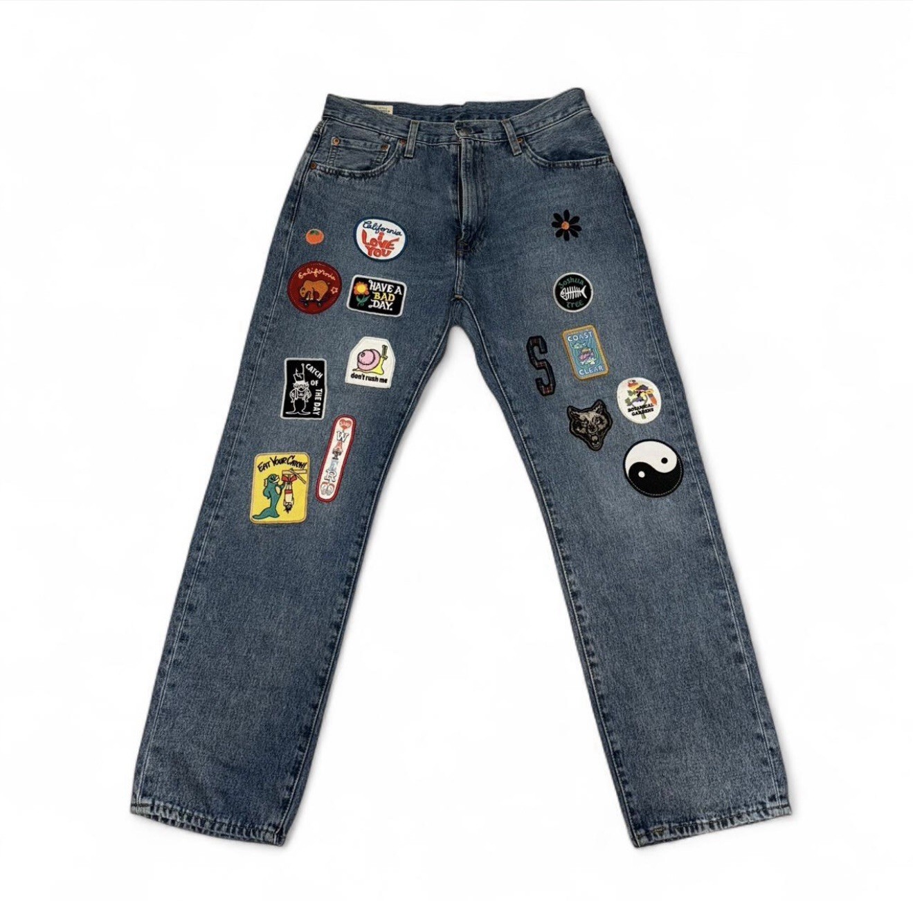 Levi's Men's Straight Blue Denim Jeans Style 551Z with patches