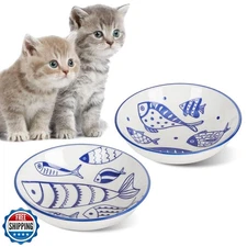 HAPPY KIT 2Pcs Wide Shallow Cat Bowls,8.5oz Colorful Plate Set with Non-Slip 