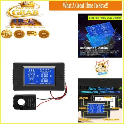 AC 80-260V 100A Digital Power Meter with Split Core Current Transformer