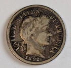 1892 Barber Silver Dime 10c VG Very Good BSD1