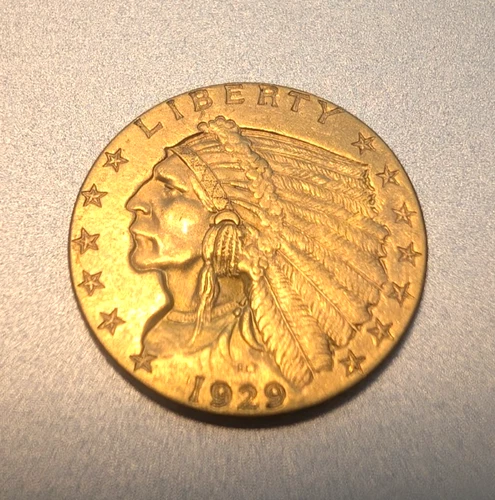 1929 Indian Head $2.5 Coin. (Two And A Half Dollar) Gold