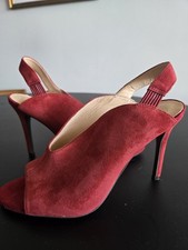 Nine West 9x9 Red Suede Slingback Heels Peep Toe Sandals Pump Women's Size 6.5M