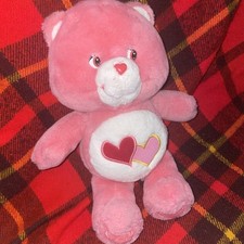 Love a Lot Care Bear 2002 13" Vintage Embroidered Hearts Mouth Eyebrows Pink