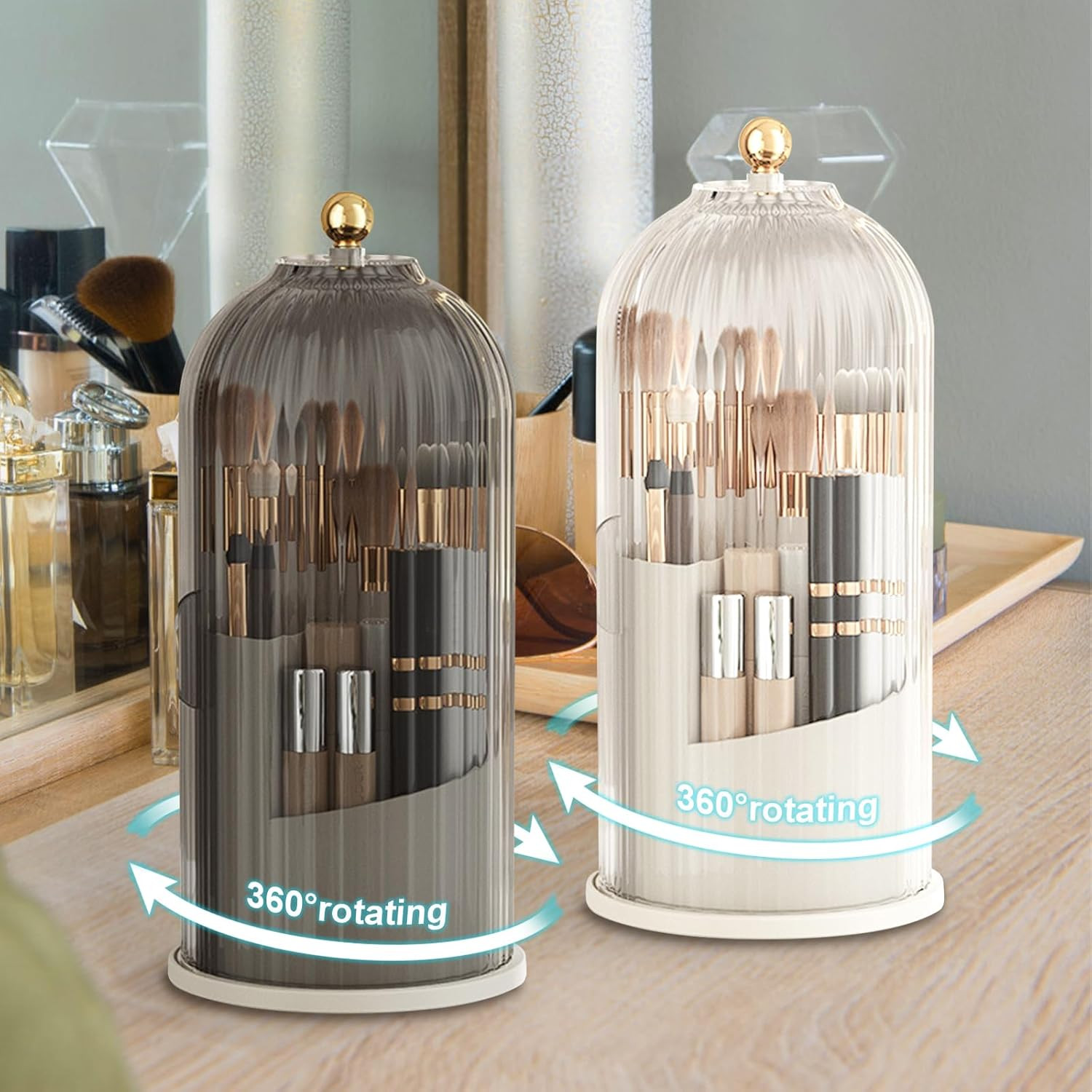 Porta Pennelli Trucco Rotante 360° Trasparente - Essential Vanity Kit - 2