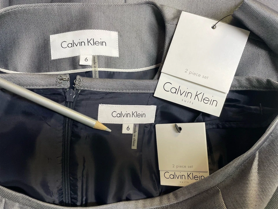 NUEVO $320 Calvin Klein Falda Traje 6 Dos Piezas Conjunto Bolsillos Plateados Tapeta Francesa Foto 2 de 4