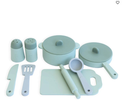 Kids Kitchen Silicone Pretend Toys - 9 PC Pink Play Kitchen Accessory Set - Food