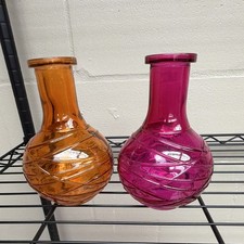 Vintage Mid-Century Modern Raised Swirl Glass Bud Vases - Matching 2-Piece Set