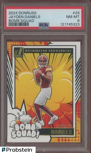 2024 Donruss Bomb Squad #29 Jayden Daniels Commanders RC Rookie PSA 8