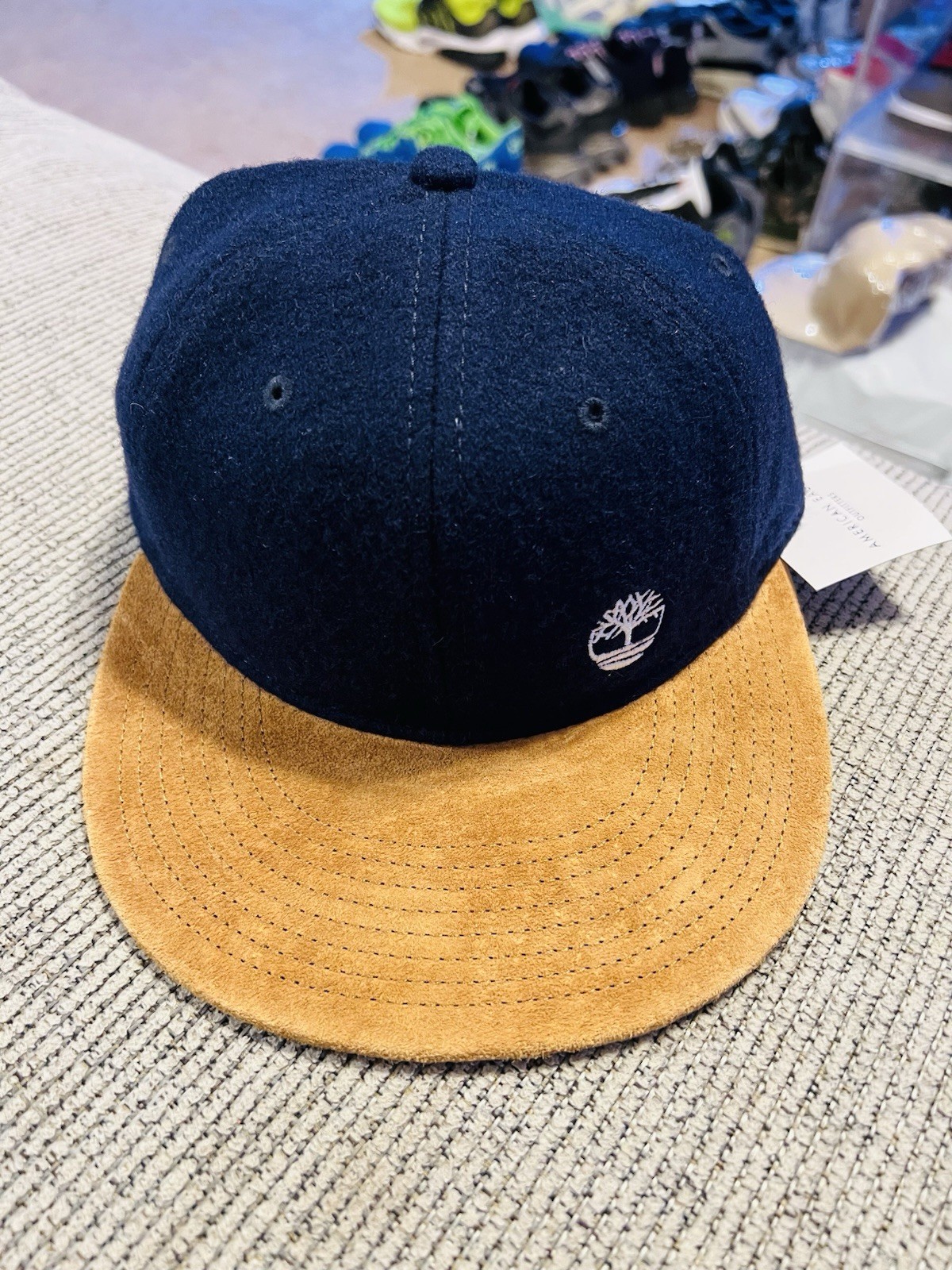VTG Timberland x American Eagle AE Icon Baseball Hat Cap Strapback Blue Wool image 3