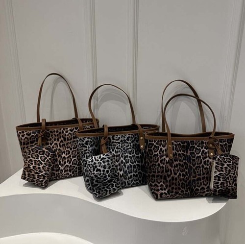 Women Leopard Tote Bag Large Capacity Commuting Handbag Shoulder Shopping Bag