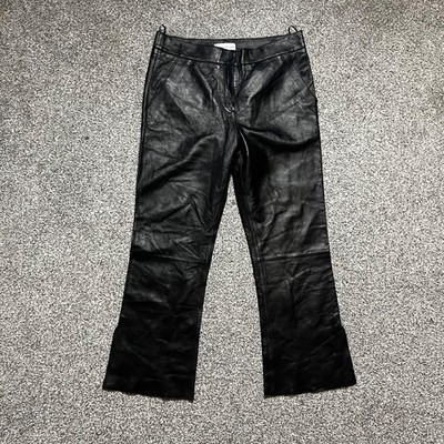 Stand Studio Lamb Leather Flare Trousers Sz 14UK 10US XL Black Wide Leg Luxury