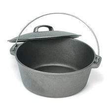 Black Cast Iron Dutch Oven w/Lid Round Pot Chrome Handle #681