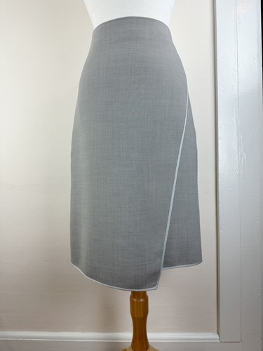 M.M. Lafleur Women's 6 Wool Blend Gray A-Line Midi Skirt, Asymmetrical Faux Wrap - Picture 2 of 18