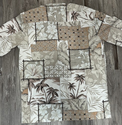 Camicia hawaiana KONA KAI TRADING CO Seta e Cotone Beige Marrone Pesca Colorata M Nuova - Foto 4 di 4