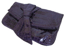 Nine West Clutch Purse -Purple Faux Snakeskin Leather with Bow -New without tags