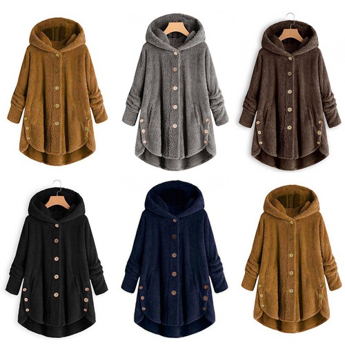 Plus Women's Tops Teddy Bear Fleece Hooded Coat Fur Fluffy Jacket Winter Outwear - Picture 6 of 17