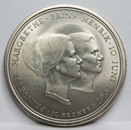 DENMARK Kingdom 10 kroner 1967 UNC Silver Princess Margrethe King Frederik #F24 - Picture 2 of 6