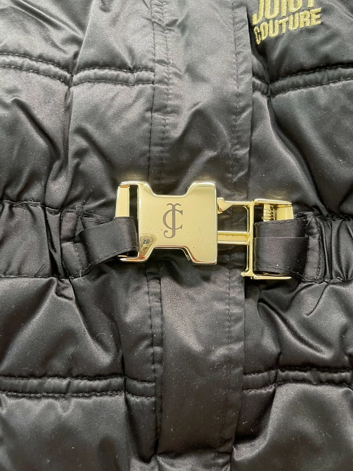 Juicy Couture Kids Girls Jacket Hooded Belted Snap Front Black Size 12M - Image 3 of 4