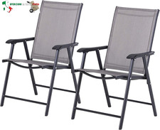 Set 2 Sedie Pieghevoli da Esterni in Acciaio e Texteline Per Giardino Veranda Te