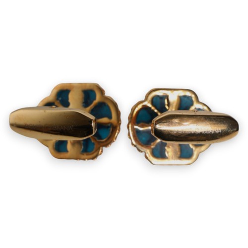 DOLCE & GABBANA Gemello Ottone Oro Blu Smaltato Fiore Accessorio Uomo 370usd - Foto 4 di 5