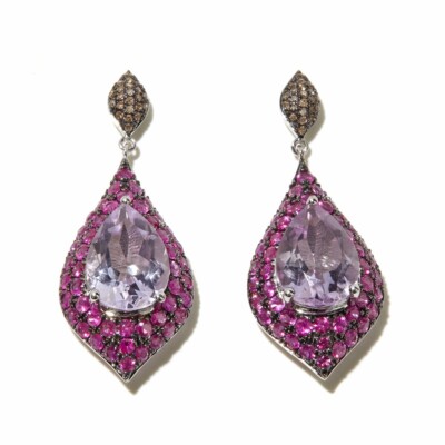 Raritäten Sterlingsilber Amethyst, rosa Saphir und echte Diamant Tropfen Ohrringe