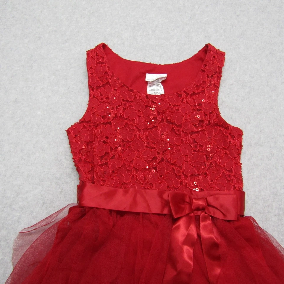 Vestido Niñas Talla 12 Rojo Flor Malla Sin Mangas Boda Fiesta Príncipe Bautizo Foto 2 de 4