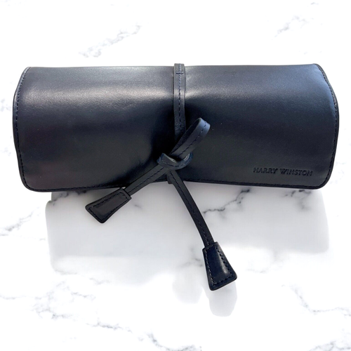 HARRY WINSTON Jewelry Travel Pouch Navy Leather Accessory case w/ Box New #00 - 第 4/21 張圖片