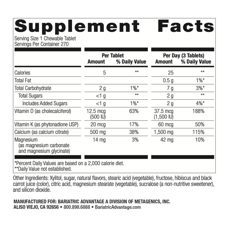 Ventaja Bariátrica Citrato de Calcio Masticable 500mg con Vitamina D3 para Bariat... Foto 2 de 4