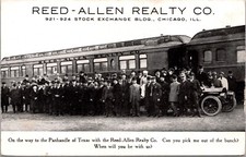 Postcard Reed-Allen Realty Company Railroad Train Car in Chicago, Illinois
