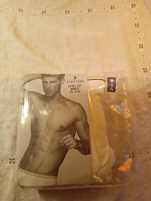 New Vintage Stafford Essentials 3 Full-Cut Briefs White 100% Cotton Size 36 Men