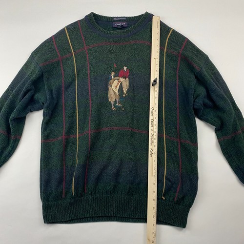 Suéter a cuadros guante enmarcado a mano Intarsia L/S golfistas bordado talla XL - Imagen 2 de 12