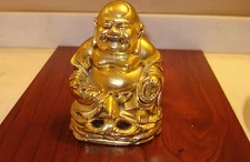 Zen Gold Buddha Happy Buddha Cast Cement Statue/Figurine  5 3/4 tall 1.6 pound 
