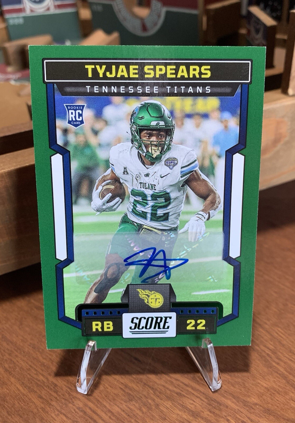 2023 Score Tyjae Spears Green Auto #325 Rookie RC Titans