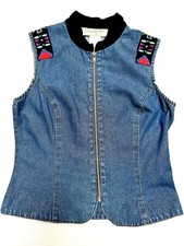 VTG 90  S Panhandle ZIP DENIUM VEST WAISTCOAT AZTEC WESTERN RODEO ROCKABILLY M