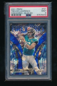PSA 9 TREVOR LAWRENCE 2021 PANINI PRIZM FIREWORKS PRIZMS BLUE ICE #/99 *JAGUARS*