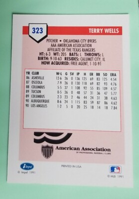 1991 Line Drive AAA #323 Terry Wells - Oklahoma City 89ers | eBay