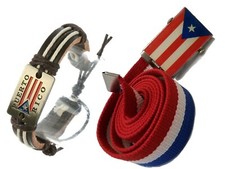 2pcs. Puerto Rico Canvas Belt Flag Buckle w/ Puerto Rican Bracelet Jewelry Gift