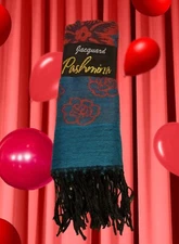 JACQUARD PASHMINA Scarf Shawl Wrap Blue Red Black FLORAL Long Fringe 