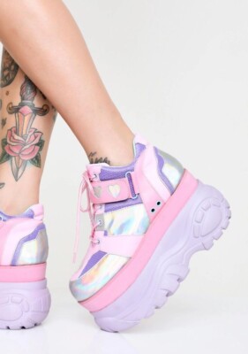 PINK HOLOGRAPHIC PLATFORM SHOES WOMEN RAVE BOOTS FESTIVAL BABY SPICE  KAWAII