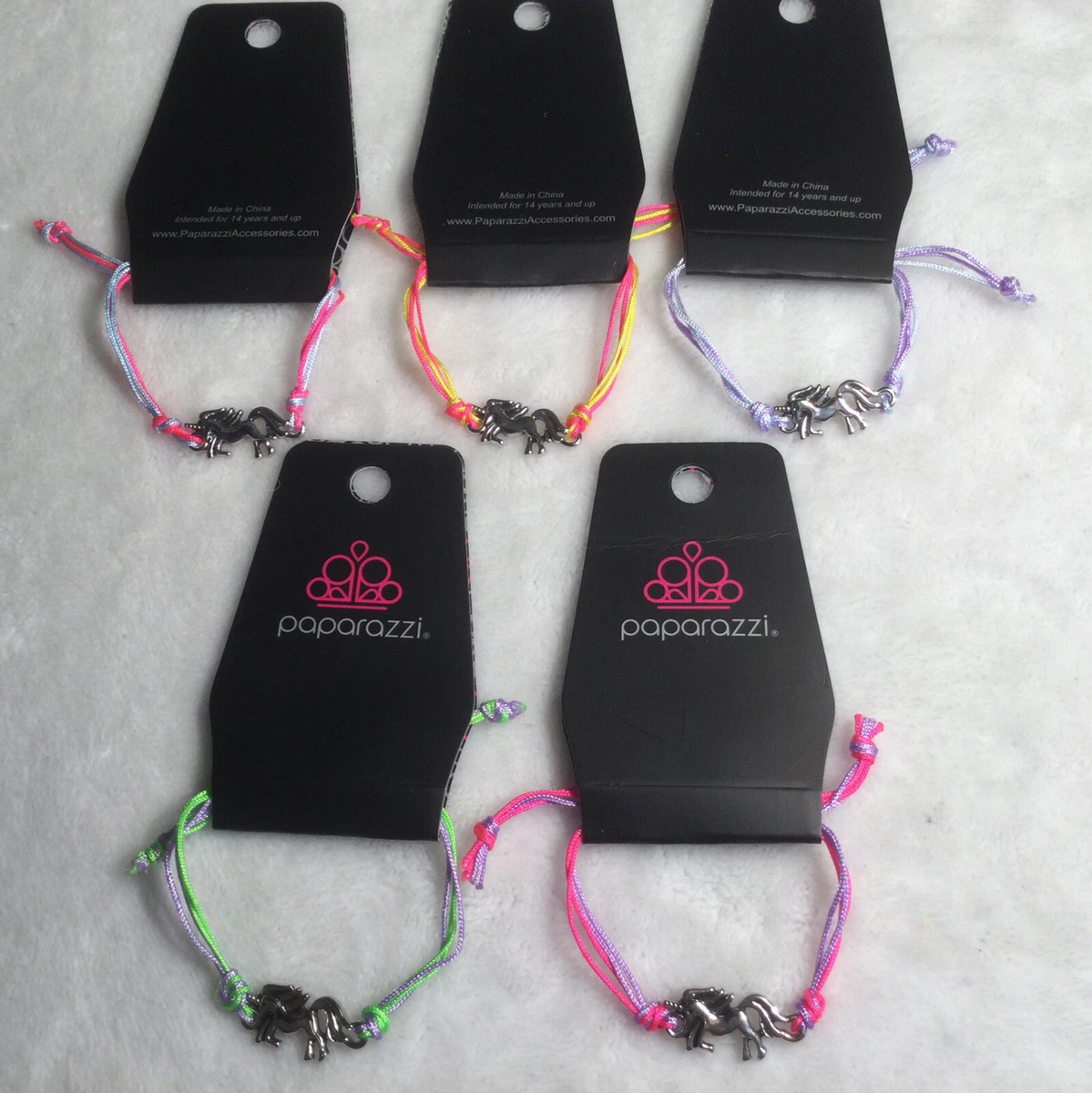 Kids Silver Unicorn Multicolor Pull String 5pc Bracelet Set