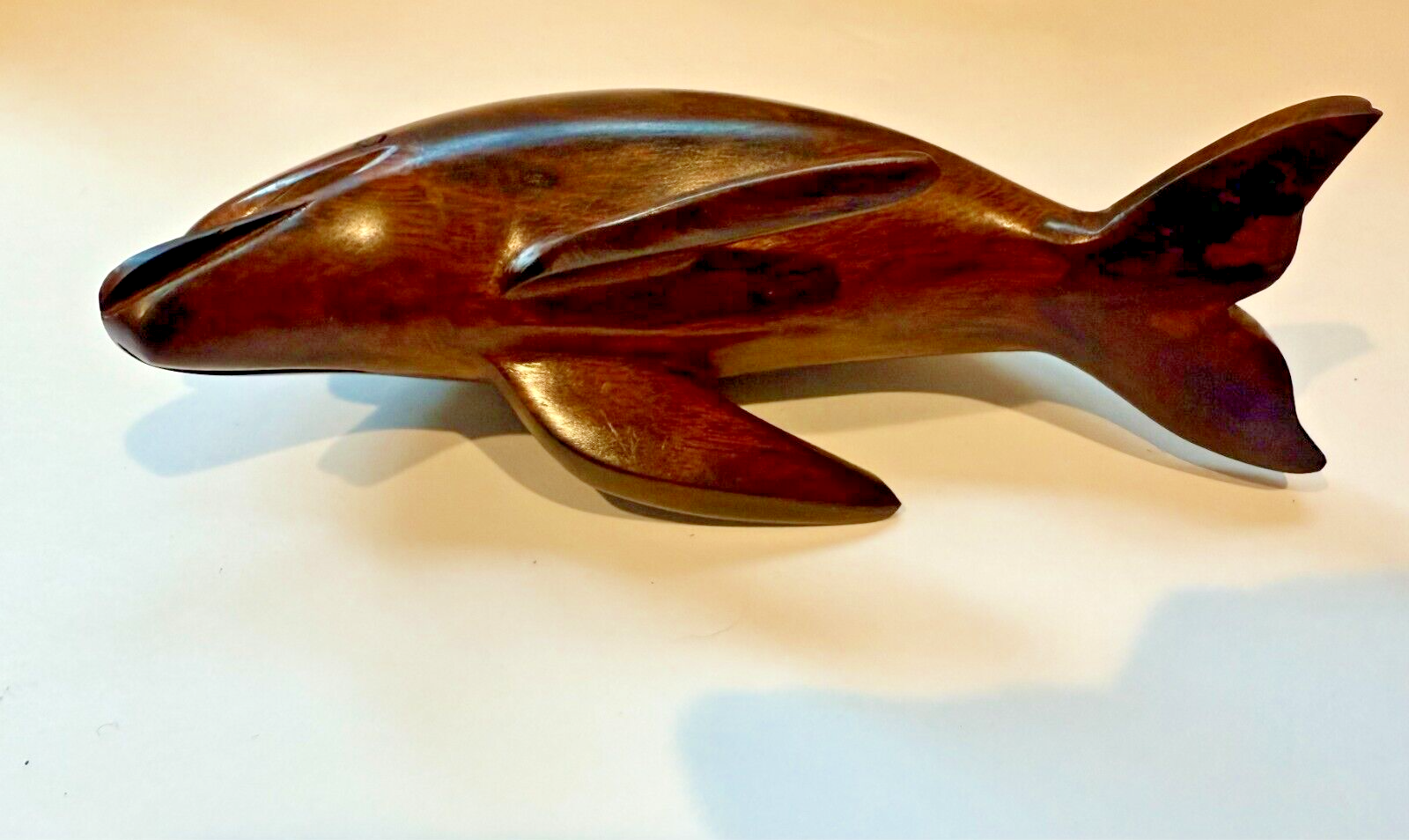 Lovely Hand Carved Wooden Dolphin Figurine 5”