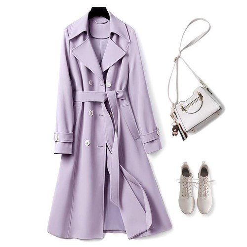 New Women Jacket Double Breasted Slim Belt Jacket Windbreaker Ladies Trench Coat - Picture 10 of 13