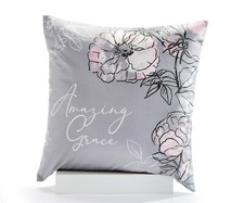 Rose Pillow Cover with Sentiment Fits 18" x 18" Zipper Closure Gray Flower