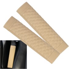 2pcs Car Seat Belt Cover Shoulder Strap Pad Cushion Harness Beige Leather