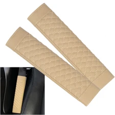 2 pcs Car Seat Belt Cover Shoulder Strap Pad Cushion Harness Beige Leather